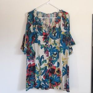 Rachel Roy Tropical Floral Print Cold Shoulder Top